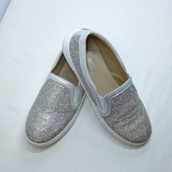 MATA Silver Rhinestone Embellished Slip On Sneakers Bridal —SZ. 9 - Picture 1 of 12